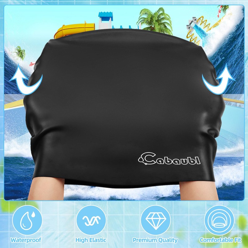 2 Pack Swimming Cap for Kids (Black+Rose red)