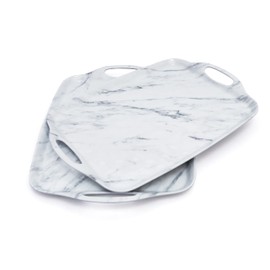 TP Serving Tray with Handles, Large Rectangle Melamine Serving Platter Set of 2, Marble