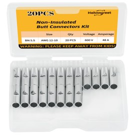 12-10 Gauge Butt Splice Connectors 20 Pcs Non-Insulated Butt Connectors for Copper Wire 24-8 AWG 6 Options Wire Crimp Connector, Suppied by Hohnnyreet