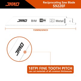 JMD Pack of 10 S922EF Reciprocating Saw Blades Metal 150 mm 18TPI BIM Saw Blade Reciprocating Saw Blades for Metal Cutting & Metal Pipe Compatible with Bosch Dewalt Makita etc