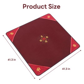 Mahjong Mat for Table, 41.3*41.3 Inch Extra Large with Large Storage Pocket (Storage Design), Non-Slip, Noise-Reducing, Embroidered Mahjong Set – for Poker, Board Games, Cards, Tiles, Dominoes (Red)