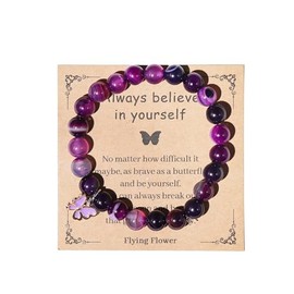 xuzhiyuan Natural Stone Butterfly Bracelet Always Believe in Yourself Inspirational Healing Stone Beads Adjustable Bracelet Love Gifts for Women-Purple