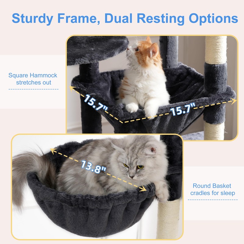 Heybly Cat Tree, 76-Inch Tall Heavy Duty Cat Tower for
