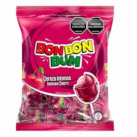 Bon Bon Bum – Fruity Lollipop with Bubble Gum center – Perfect for Parties and Sharing (24 Pieces, Cereza Intensa (Intense Cherry))