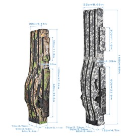 LEOFISHING Portable 3 Layers Fishing Pole Bag Durable Oxford Folding Fishing Rod Reel Carry Case Tackle Storage Bag Case Waterproof Camouflage Travel Fishing Carrier (Yellow Camouflage, 150cm/59in)