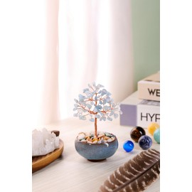 PESOENTH Crystal Tree Aquamarine Tree Crystal Spiritual Gifts for Women,Blue Gemstone Tree of Life,Feng Shui Healing Crystals Stones Gifts Home Office Decor Desk Decoration