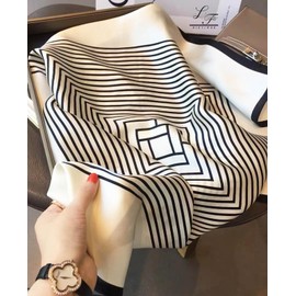 Hioyiwse Satin Bandanas Head Scarf For Women Hair Scarves Accessories Lightweight Fashion Wrap Neck Silk Sleeping Headscarf, A28-black and White Line(27.5 X 27.5 Inch), 28.5