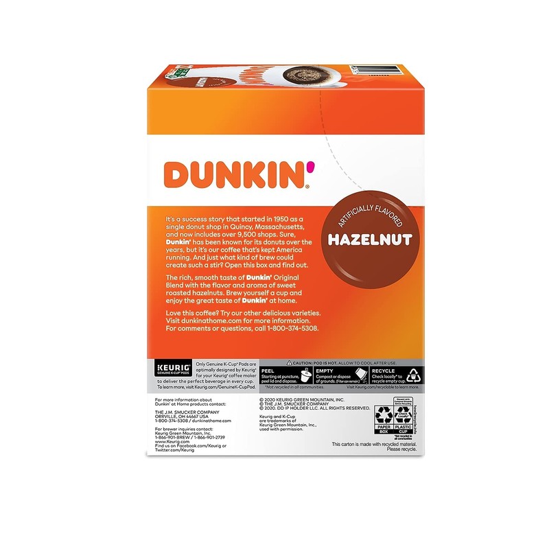 Dunkin' Donuts 2518071 Hazelnut Coffee K-Cup Pods Medium Roast 24/Box