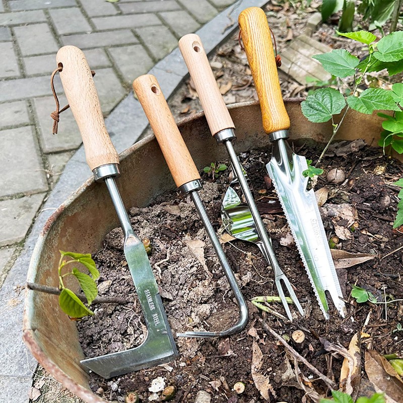 Gardening Manual Weeder Tool Set, 4 Pcs Stainless Steel Crack