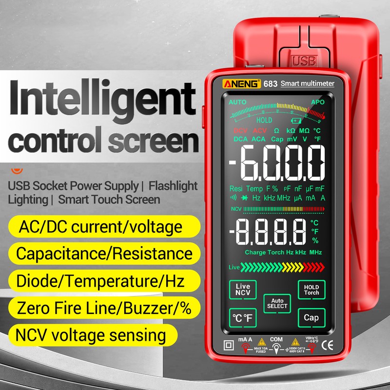 ANENG 683 6000 Counts Large Touch Screen Digital Multimeter Smart