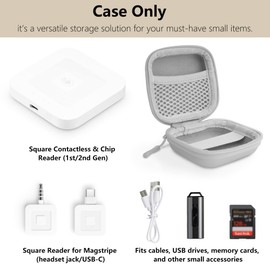 Linpr Card Reader Case for Square Contactless & Chip Reader (1st/2nd Gen), Mini Hard Shell Carrying Bag, Fits Credit Card Scanner, USB Cables & Small Accessories (Grey-PU)