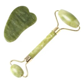 Guasha Facial Con Rodillo De Jade Natural De Masaje Facial                                                                                            
