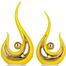 XMGZQ 2 PCS Yellow Ceramic Decor,Yellow and Gold Decor for Bedroom,Home Decor Modern Abstract Art Ceramic Statue for Living Room Office Dining Room,Gold Centerpiece Table Decorations for Dining Room