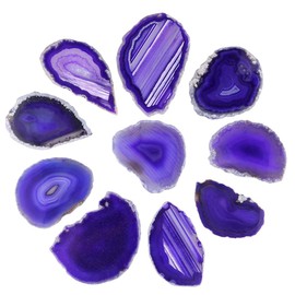 KYEYGWO Pack of 10 Irregular Geode Agate Discs without Holes, Polished Agate Gemstone Healing Crystal for Home Decoration, Jewellery Making, DIY and Healing Stone Name Cards, Purple