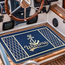 SHIYUE Boat Floor Door Mat Welcome Aboard Mats Outdoor Nautical Coastal Rug,Home Boats Entrance Rope Front Indoor Outside Entryway (30x17in Sea Blue) 88Sd