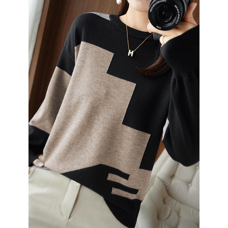 unifiss 033A Knit, Bi-Color, Pattern, Crew Neck, Long Sleeve, Cute,
