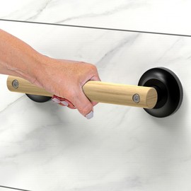 AquaChase Natural Bamboo Grab Bar for Bathroom & Toilet, ADA Compliant Balance Assist Handrail for Handicap and Seniors, 9in Matte Black