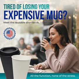 Rolling Sands USA Made 16 oz Reusable Coffee Cups with Lids 6 Pk, To Go Travel Cups, Hot or Cold Drinks, Dishwasher and Microwave Safe, Black