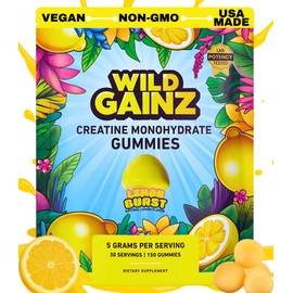 Creatine Monohydrate Gummies for Men & Women 5000mg - Made in USA, Potency Tested, Vegan, Supports Muscle Growth, Strength & Cognitive Function, Non-GMO Gluten-Free Lemon Flavored Creatine 150 Chews
