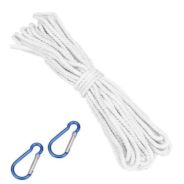 Supernic 12.5m 6mm Flag Rope Polyester Pole Halyard Rope Flag Replacement Flag Halyard Line with 2 Steel Hook Clips Flagpole Rope Clips for Outdoor Hanging Clothes Bundled Sailing Rigging Garden