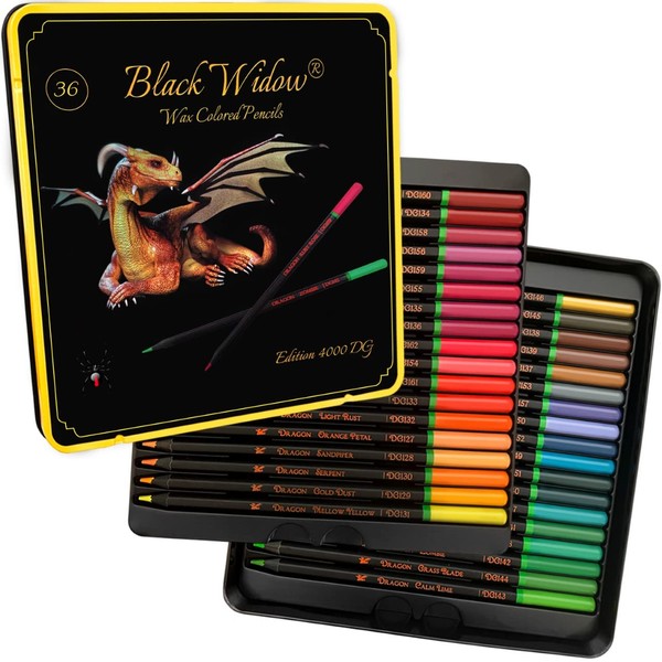 Black Widow Dragon Colored Pencils For Adults - 36 Coloring Pencils With Smooth Pigments - Best Color Pencil Set For Adult Coloring Books And Drawing - A Must Have Pencil Set