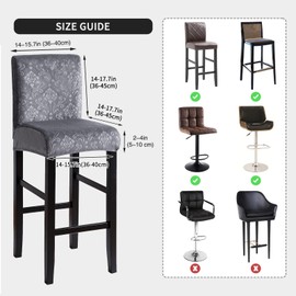FORCHEER Bar Stool Chair Cover with Backs Set of 4 Dark Grey Velvet Embossed Dining Chair Barstool Slipcover Square Removable Washable