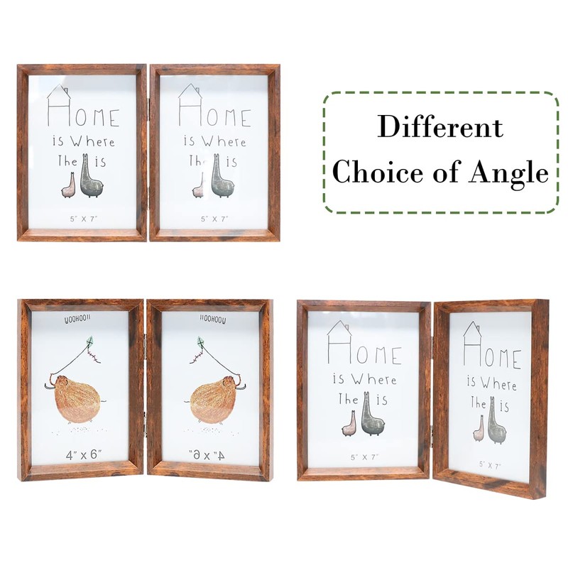 TOFOREVO 4x6 Double Picture Frame Rustic Brown Wooden Hinged Beveled