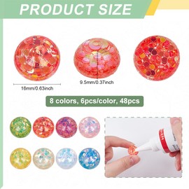 PH PandaHall 8 Colors Glitter Resin Cabochons 48pcs Flat Back Resin Cabochons with Paillette Iridescent Sparkly Cabochon 16mm Half Round Dome for Jewelry Making Setting Bezel Tray Pendant Charms