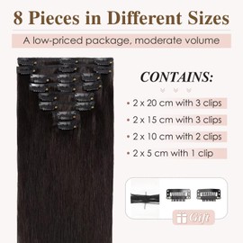 Tess Clip-In Real Hair Extensions, Remy Human Hair Extensions for Full Head, 8 Wefts, 55 cm, 75 g, #1B Natural Black