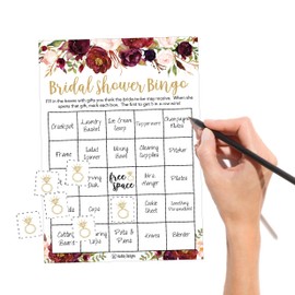 25 tarjetas de juego de bingo de flores rosas para despedida de soltera y despedida de soltera, cuadrados en blanco para rellenar ideas de regalo, suministros divertidos para novia y pareja, además de 25 marcadores de chip de anillo de boda
