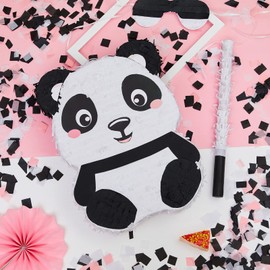 4 Pcs Panda Pinata, Panda Pinata Stick with Stick Confetti and Blindfold, Panda Birthday Party Supplies Candy Safari Animal Pinata for Girl Boy Baby Shower Adults Birthday Party Game Decorations