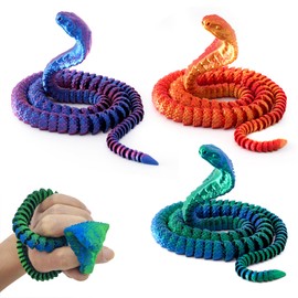 3D Print Snake Movable Pack of 3 Flexible 3D Printed Snake Toy Movable 3D Printed Snake Fidget Toy Rotating Design Snake for Easter Child Gifts Toy