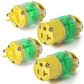 EPLESETON 2 Set 20 Amp Extension Cord Ends Lighted Plug and Connector Set, 20A 125V NEMA 5-20P & 5-20R Replacement, Heavy-Duty 3-Prong Grounding Electrical Plugs, UL Listed- Industrial Grade