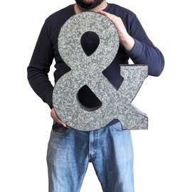 SciencePurchase 20" Metal Letter M Wall Decor, Silver with Rusted Edges, Galvanized Wall Mountable Decoration for Country, Mid-Century, or Farmhouse Themed Room or Event