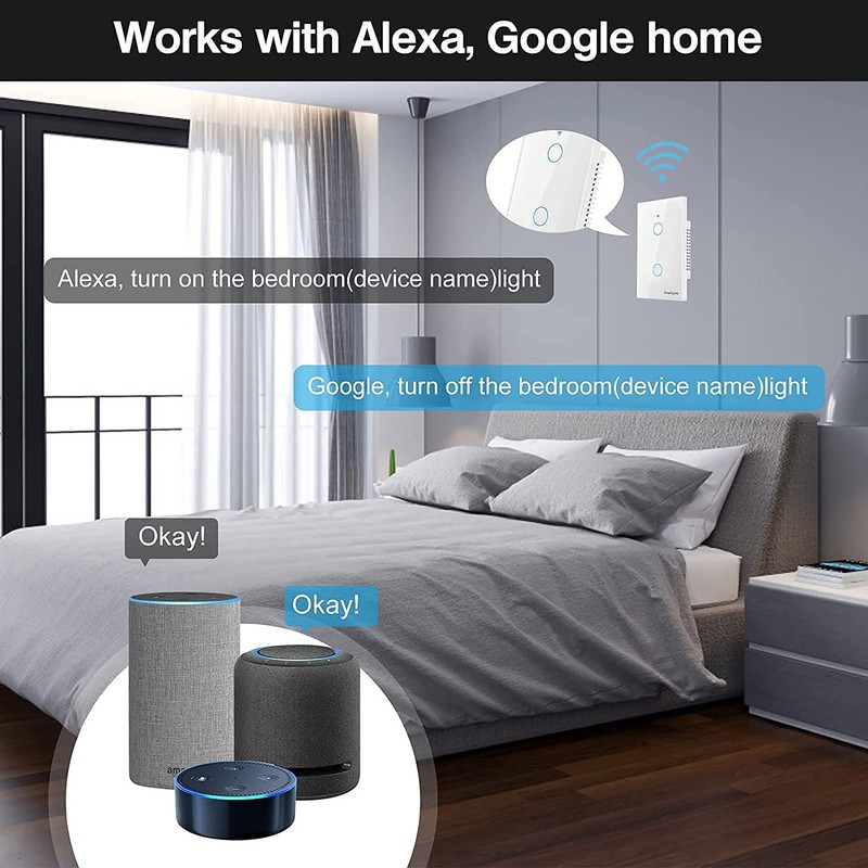 Smartyuns WiFi Smart Wall Light Switch - White, Tempered Glass