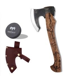 DWFKHT Hatchet, 15.7" Bearded Axe with Lichtenberg Pattern Handle, Hatchet Axe with Leather Sheath and Axe Sharpener, Bushcraft Axe for Outdoor Survival and Gardening
