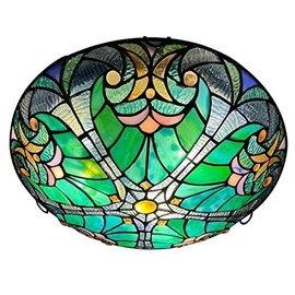 ARTZONE Tiffany Ceiling Lights, Stained Glass Ceiling Light 3-Lights 16 Inch Green Victoria Tiffany Flush Mount Ceiling Light Fixture for Bedroom Dining Living Room Entryway Foyer