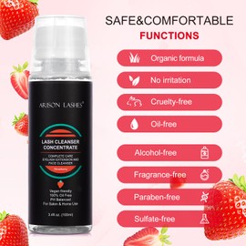 Eyelash Natural Foaming Cleanser Concentrate 100ml Lash Extensions Shampoo DIY Non-lrritating Wash for Extensions Lashes with Salon Home Care-Makes 20 Bottles 60ml lash Shampoo (Strawberry)