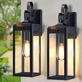 18'' Large Motion Sensor Outdoor Lights 2 Packs, Dusk to Dawn Exterior Lighting Fixtures, Modern Black Outdoor Sconces Porch Light for House, Outside Farmhouse Wall Lanterns for Front Door, Garage