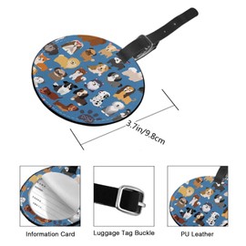 TKS MITLAN Cute Dogs Luggage Tags for Suitcases Adorable Cartoon Puppy Set Mammal Domestic Blue Leather Baggage Suitcases Tag Name ID Label Privacy Cover Travel Bag Tags for Boys Girls(Round 1 Pack)
