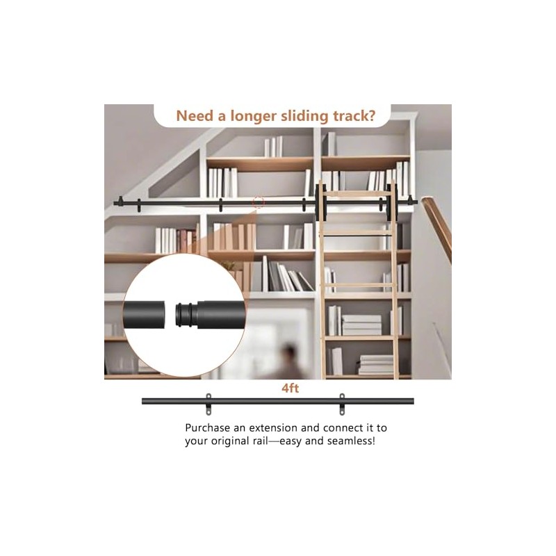 LKCBITION 12FT Extention Track for Sliding Library Ladder Hardware, Track