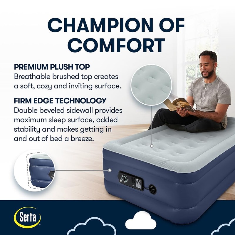 Serta 18" Raised Twin with Neverflat Pump Blue