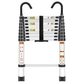 Telescopic Ladder, 8.5FT RIKADE Aluminum Telescoping Ladder with Non-Slip Feet and Stable Hook, Portable Extension Ladder for Household and Outdoor Working, 330lb Capacity