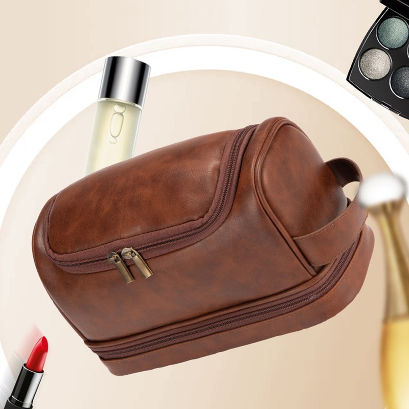 PU Leather Toiletry Bag Large Capacity Travel Organizer Bag with