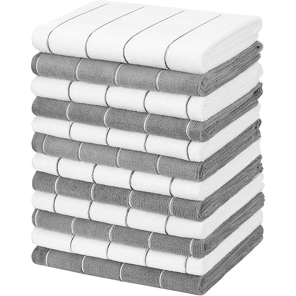 Simpli-Magic 79291 Microfiber Kitchen Towels, Grey/White, 15"x25", 12 Pack