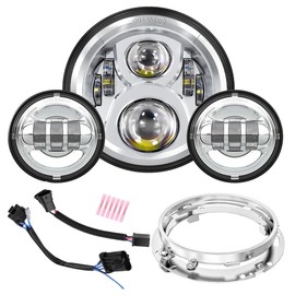 GXENOGO 7 Inch LED Headlight Fog Passing Lights Compatible with Harley Davidson Street Glide Road King Ultra Classic Electra Tri Cvo Touring Heritage Softail Slim Deluxe Fatboy- Chrome