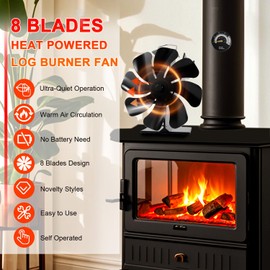 Tomersun 8-Blade Log Burner Stove Fan Heat Powered- Wood Burning Stove Fan with Thermometer for Fireplace/Log Burner/Woodburner/Multifuel Stoves, Silent Eco-Friendly