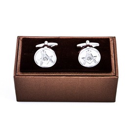 MRCUFF Freemason Masonic Mason Round Pair Cufflinks in a Presentation Gift Box & Polishing Cloth, Metal