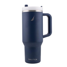 NAUTICA 40 oz Large Insulated Tumbler with Handle & Straw with screw on cap, Reusable Water Bottle Stainless Steel Travel Mug for Hot Cold or Iced Drink, BPA-Free, Fits Car Cup Holders (Navy)