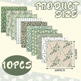 Hahafelt 10 Pcs Sage Green Floral Fabric Bundles 20 x 20 Inch Greenery Fat Quarters Green Spring Flower Squares Sewing Fabrics Precut Quilting Patchwork for DIY Craft Party Decor